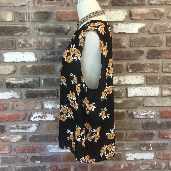MODCLOTH Black Mustard White Floral Sleeveless Tie Neck Top XL - Picture 4 of 6